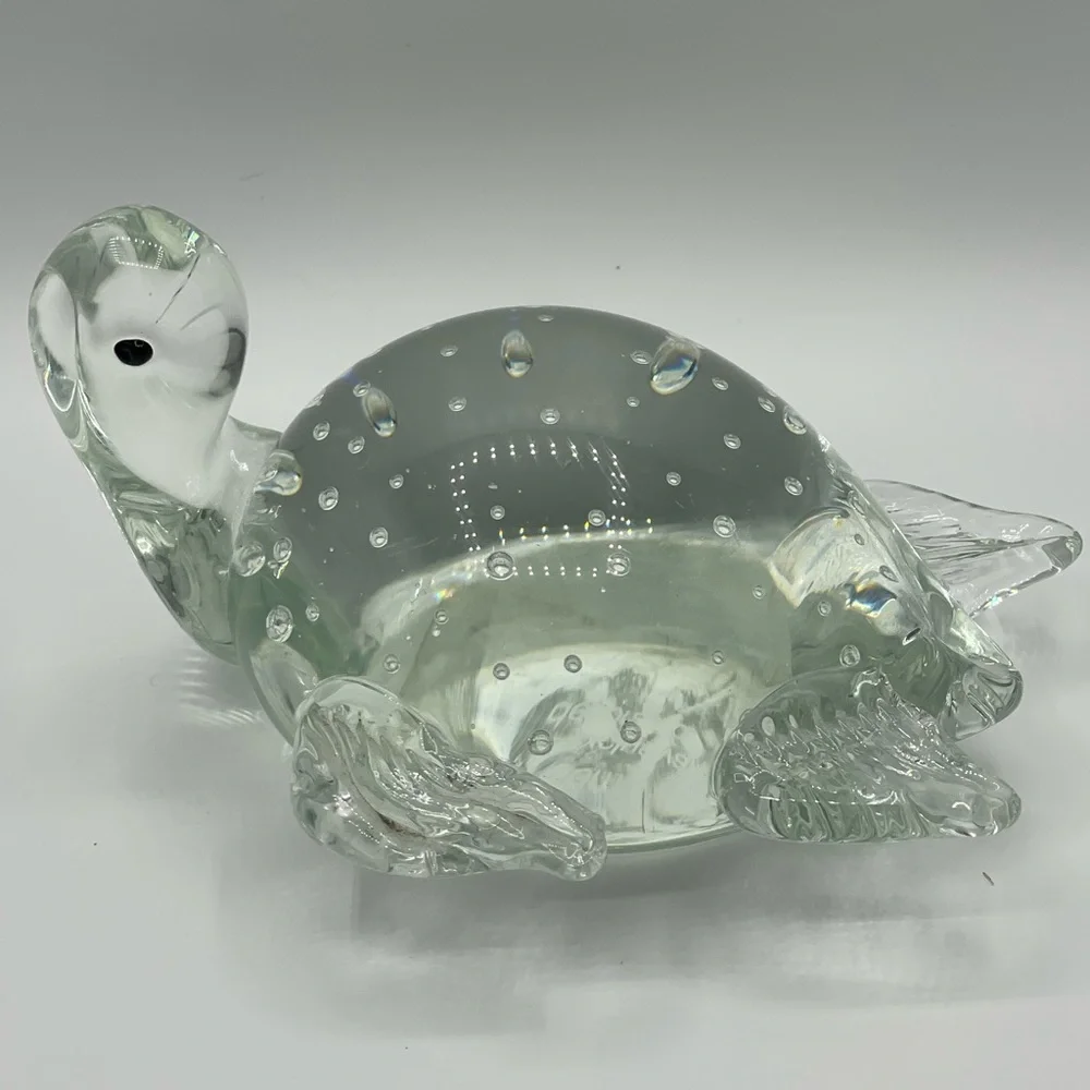 West Elm: Hand Blown Sea Turtle Clear Glass Paperweight with Bullicante Bubbles